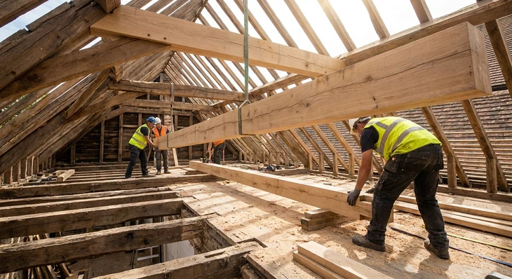 Coupe transversale de bois attaqué par des insectes xylophages révélant un réseau dense de galeries creusées dans les fibres